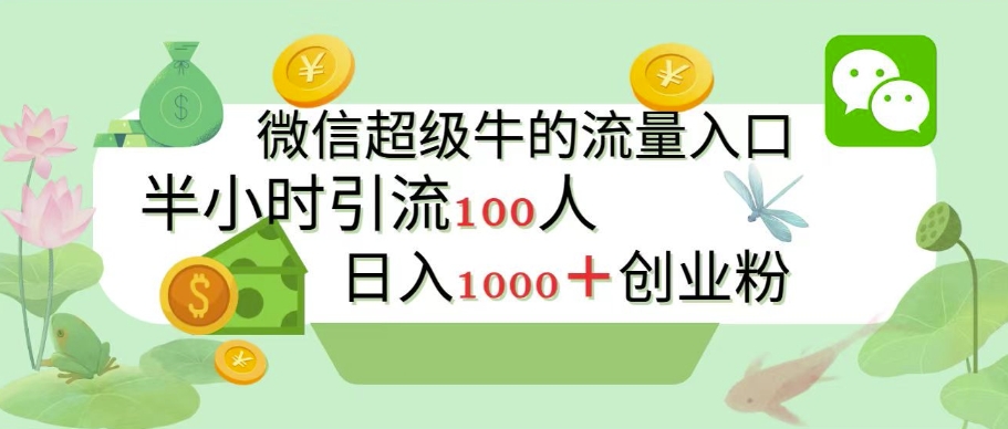 新的引流变现阵地，微信超级牛的流量入口，半小时引流100人，日入1000+创业粉-骏阁网