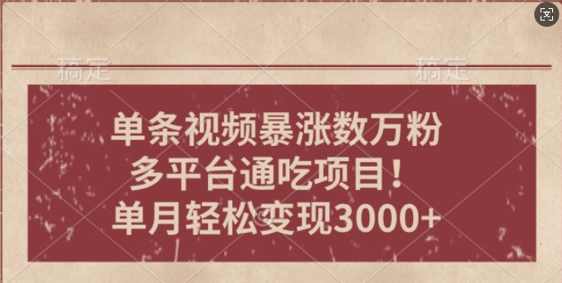 一条作品涨万粉，轻松上手，单月简单变现3000+-骏阁网