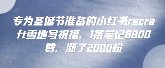 专为圣诞节准备的小红书recraft雪地写祝福，1条笔记8800赞，涨了2000粉-骏阁网