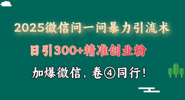 2025最新微信问一问暴力引流术揭秘，日引300+创业粉，单日变现四位数-骏阁网