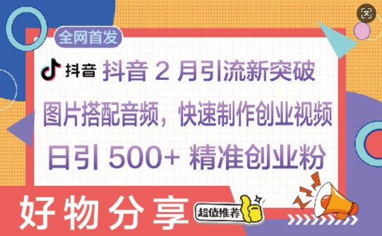 抖音2月引流新突破：图片搭配音频，快速制作创业视频，日引 500+ 精准创业粉-骏阁网