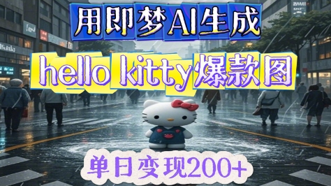 用即梦AI生成Hello Kitty爆款图，单日变现2张-骏阁网