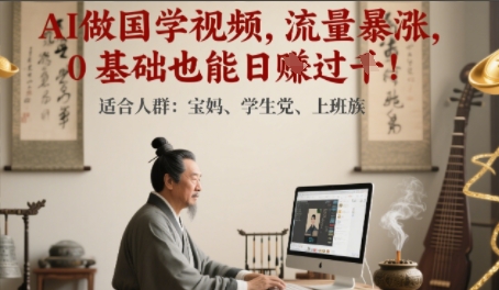 AI做国学视频，流量暴涨 ，0 基础也能日入多张-骏阁网
