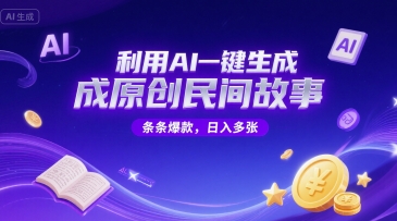 利用AI一键生成原创民间故事，无限制生成，条条爆款，日入多张-骏阁网