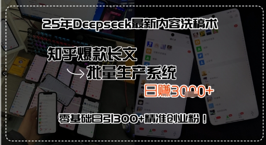 25年Deepseek最新内容洗稿术，知乎爆款长文批量生产系统，零基础日引300+精准创业粉!-骏阁网