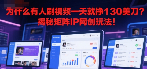 为什么有人刷视频一天就挣130美刀？揭秘矩阵IP网创玩法!-骏阁网