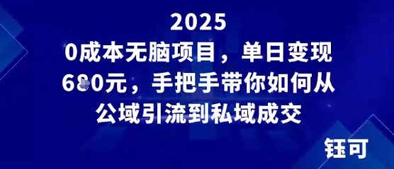 0成本无脑项目，单日变现多张，手把手带你如何从公域引流到私域成交-骏阁网