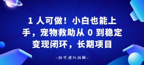 1人可做！小白也能上手，宠物救助从 0 到稳定变现闭环，长期项目-骏阁网