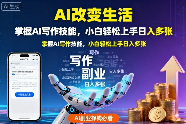 aie694b9e58f98e7949fe6b4bbefbc8ce68e8ce68fa1aie58699e4bd9ce68a80e883bdefbc8ce5b08fe799bde8bdbbe69dbee4b88ae6898be697a5e585a5e5a49a_68dba198d4bdc.jpeg AI改变生活,掌握AI写作技能,小白轻松上手日入多张,AI副业挣钱必看