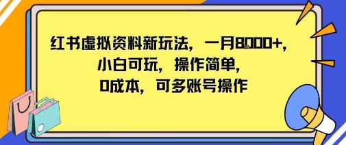 小红书虚拟资料新玩法，一月8k+小白可玩，操作简单-骏阁网