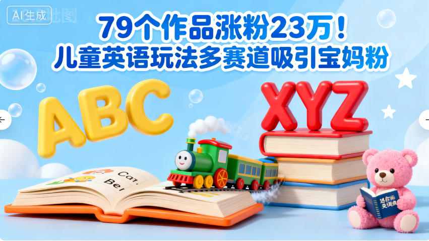 79e4b8aae4bd9ce59381e6b6a8e7b28923wefbc81e584bfe7aba5e88bb1e8afade78ea9e6b395e5a49ae8b59be98193e590b8e5bc95e5ae9de5a688e7b289_68eefc798c936.jpeg 79个作品涨粉23w!儿童英语玩法多赛道吸引宝妈粉