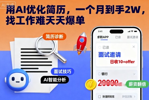 用AI优化简历，一个月到手2W，找工作难天天爆单-骏阁网