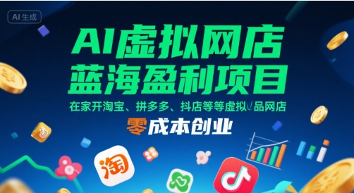 AI虚拟网店蓝海盈利项目，在家开淘宝、拼多多、抖店等虚拟品网店，零成本创业-骏阁网