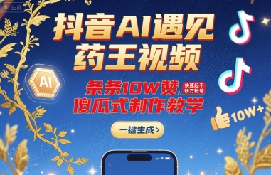 抖音AI遇见药王视频，条条10W赞，快速起千粉万粉号，傻瓜式制作教学-骏阁网