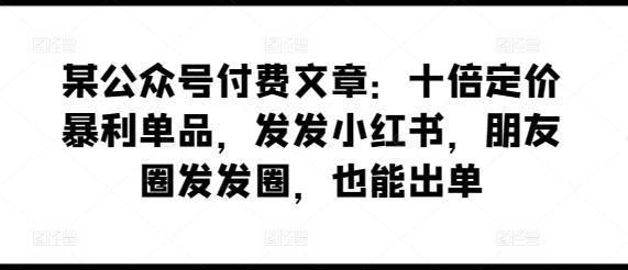 某公众号付费文章：十倍定价暴利单品，发发小红书，朋友圈发发圈，也能出单-骏阁网