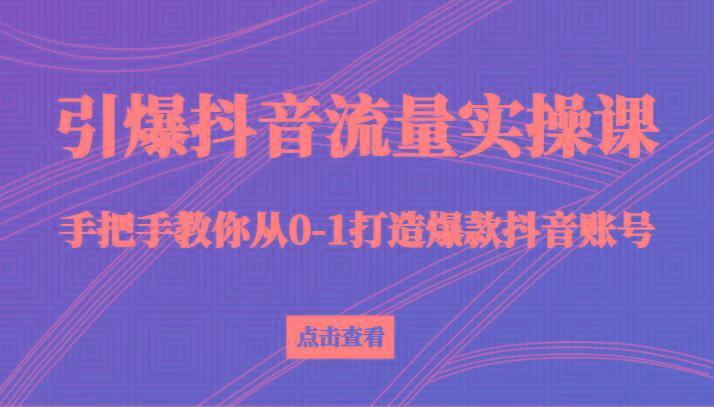引爆抖音流量实操课，手把手教你从0-1打造爆款抖音账号(27节课)-骏阁网