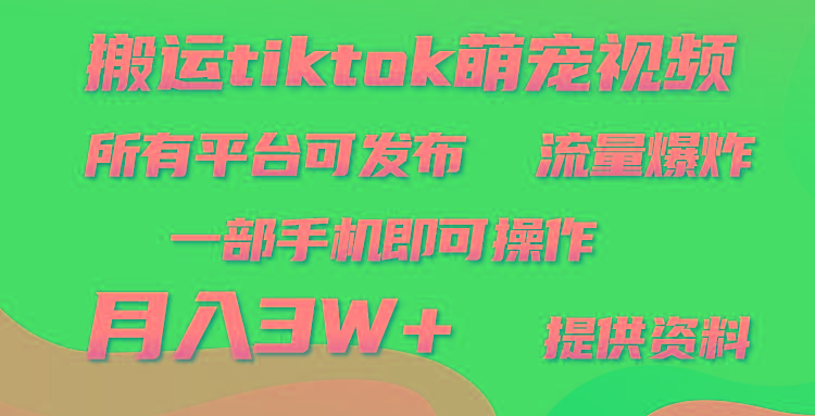 (9618期)搬运Tiktok萌宠类视频，一部手机即可。所有短视频平台均可操作，月入3W+-骏阁网