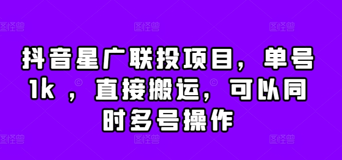 抖音星广联投项目，单号1k ，直接搬运，可以同时多号操作【揭秘】-骏阁网