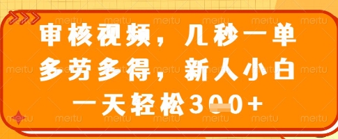 审核视频，几秒一单，多劳多得，新人小白一天轻松3张【揭秘】-骏阁网