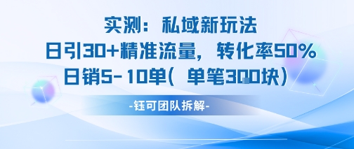 实测私域新玩法日引30加精准流量转化率50%日销5-10单每笔3张-骏阁网