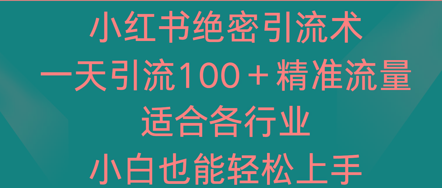 小红书绝密引流术，一天引流100＋精准流量，适合各个行业，小白也能轻松上手-骏阁网