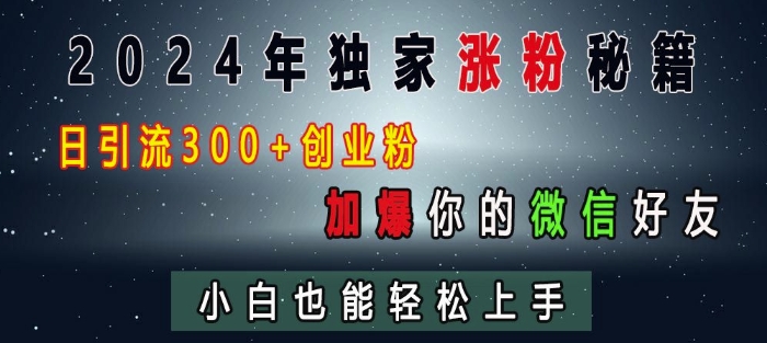 2024年独家涨粉秘籍，日引流300+创业粉，加爆你的微信好友，小白也能轻松上手-骏阁网