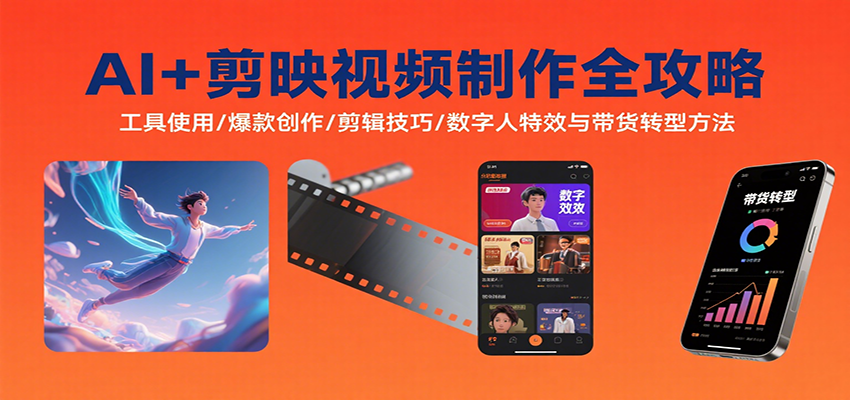 AI+剪映视频制作全攻略：工具使用/爆款创作/剪辑技巧/数字人特效与带货转型方法-骏阁网