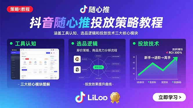 抖音随心推投放策略教程：涵盖工具认知、选品逻辑和投放技术三大核心模块-骏阁网