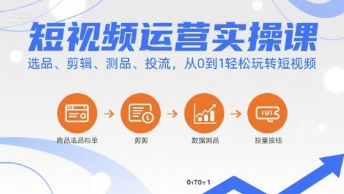 短视频运营实操课，选品、剪辑、测品、投流，从0到1轻松玩转短视频-骏阁网