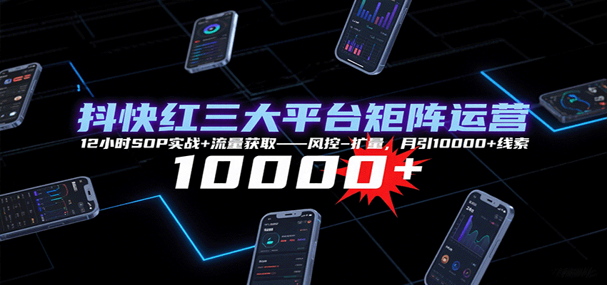 抖快红三大平台矩阵运营，12小时SOP实战+流量获取-风控-扩量，月引10000+线索-骏阁网