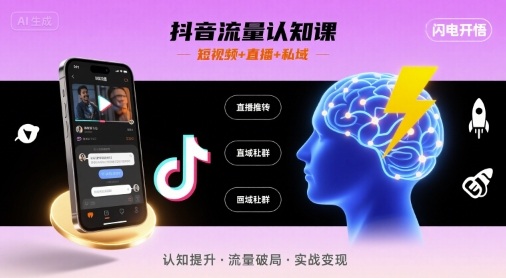 抖音流量认知课，短视频+直播+私域，认知提升，闪电开悟-骏阁网