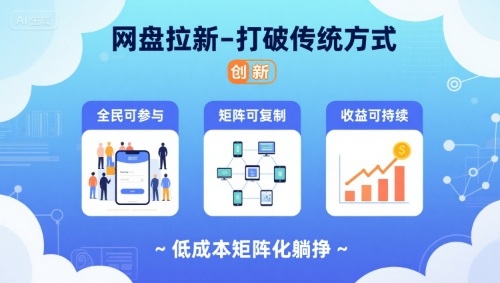 df361e20ffb249f80e15199ca3c6e546.jpeg 网盘拉新-打破传统方式,低成本矩阵化躺挣,全民可参与、矩阵可复制、收益可持续【揭秘】