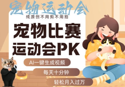 AI一键生成宠物比赛运动会PK视频，纯原创不用剪不用拍，每天十分钟，轻松月入过1W+-骏阁网