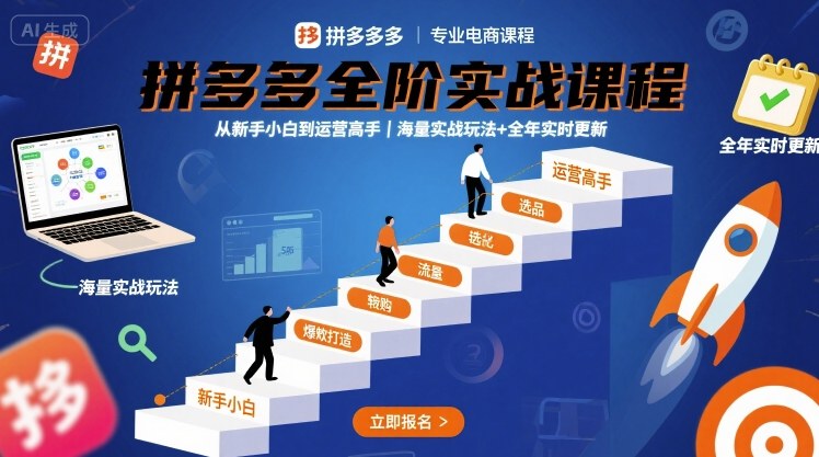 拼多多全阶实战课程，从新手小白到运营高手，海量实战玩法+全年实时更新【2025年9月更新】-骏阁网