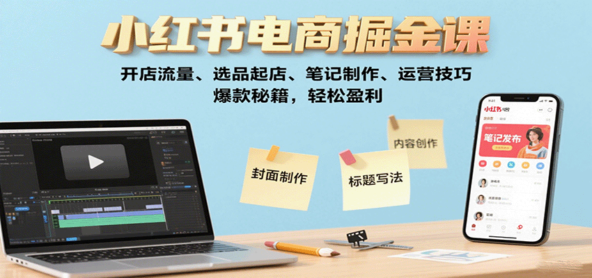 小红书电商掘金课：开店流量、选品起店、笔记制作、运营技巧，爆款秘籍，轻松盈利-骏阁网