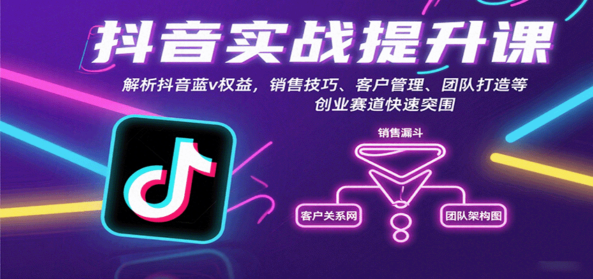 抖音实战提升课：解析抖音蓝v权益，销售技巧、客户管理、团队打造等创业赛道快速突围-骏阁网