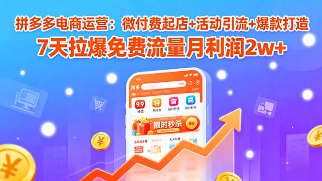 4416556775e04518f34b7f7141e04b34.jpeg 拼多多电商运营:微付费起店+活动引流+爆款打造 7天拉爆免费流量月利润2w+