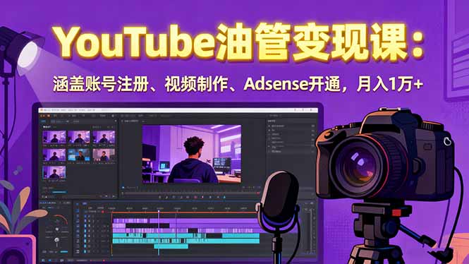 2025YouTube油管变现课：涵盖账号注册、视频制作、Adsense开通，月入1万+-骏阁网