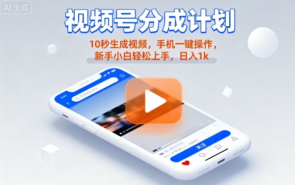baf97967549ccfe44ab23caf0ee7c5e3.jpeg 视频号分成计划懒人玩法,10秒生成视频,手机一键操作,新手小白轻松上手,日入1K【揭秘】