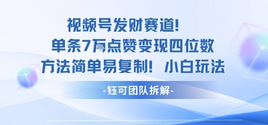视频号发财赛道单条7W点赞变现四位数方法简单易复制小白玩法-骏阁网