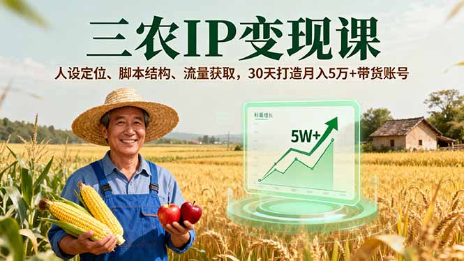 三农IP变现课，人设定位、脚本结构、流量获取，30天打造月入5万+带货账号-骏阁网