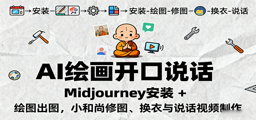 19870633ae31cdcef232e25c13f1fd6b.png AI绘画开口说话,Midjourney安装 + 绘图出图,小和尚修图、换衣与说话视频制作
