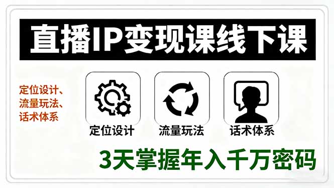 直播IP变现课线下课，定位设计、流量玩法、话术体系，3天掌握年入千万密码-骏阁网