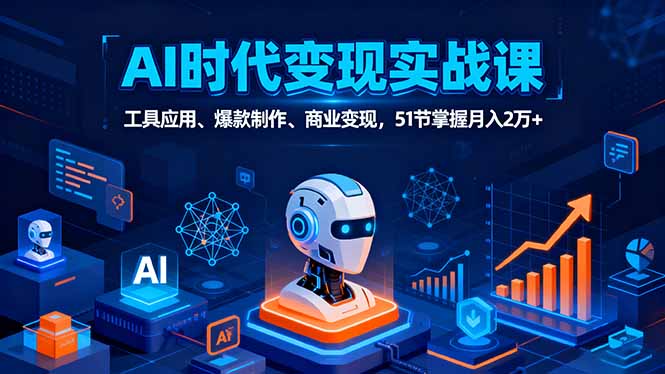 AI时代全场景实战课，工具应用、爆款制作、商业变现，51节掌握月入2万+-骏阁网