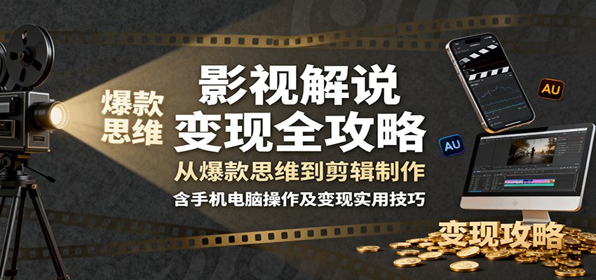 影视解说变现全攻略：从爆款思维到剪辑制作，含手机电脑操作及变现实用技巧-骏阁网
