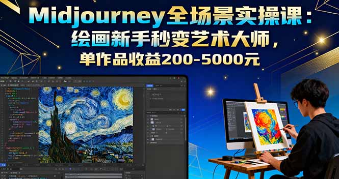 Midjourney全场景实操课：绘画新手秒变艺术大师，单作品收益200-5000元-骏阁网