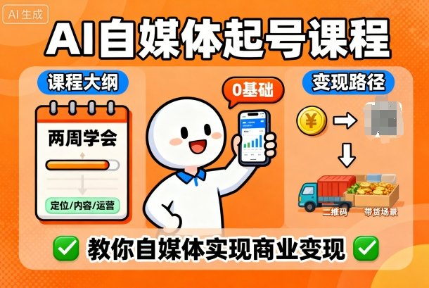 AI自媒体起号课程，0基础小白两周学会，教你自媒体实现商业变现-骏阁网