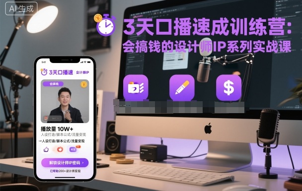 27144b3d7012f882934e2cb987abb59d.jpeg 3天口播速成训练营,会搞钱的设计师IP系列实战课