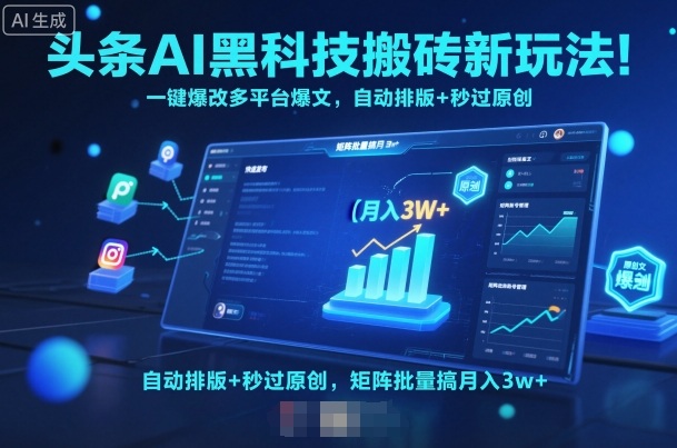 ce981bb54e1e1cada617caed67822f35.jpeg 头条AI黑科技搬砖新玩法!一键爆改多平台爆文,自动排版+秒过原创,矩阵批量搞月入3w+【揭秘】