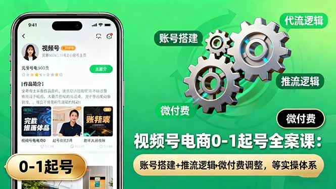视频号电商0-1起号全案课：账号搭建+推流逻辑+微付费调整，等实操体系-骏阁网